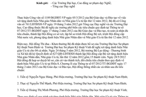 Công văn 1725/LĐTBXH-VP  xét đề nghị danh hiệu Nhà giáo ưu tú 2012