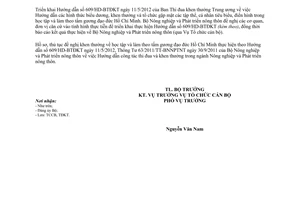 Công văn 2474/BNN-TCCB thực hiện Hướng dẫn hình thức biểu dương, khen thưởng