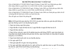 Quyết định 1866/QĐ-BGDĐT năm 2012 Kế hoạch thời gian năm học 2012-2013