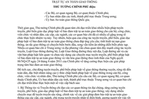 Công điện 655/CĐ-TTg tuyên truyền phổ biến pháp luật về trật tự giao thông