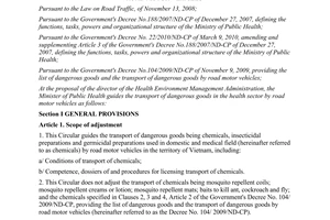 Circular No. 08/2012/TT-BYT guiding the transport of dangerous goods in the heal