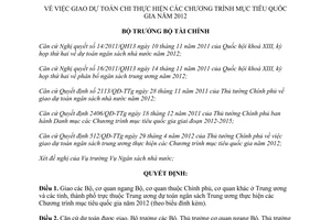 Quyết định 1222/QĐ-BTC năm 2012 giao dự toán chi thực hiện Chương trình mục tiêu