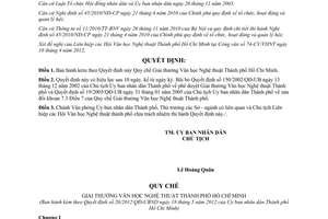 Quyết định 20/2012/QĐ-UBND Quy chế Giải thưởng Văn học Nghệ thuật