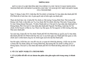 Thông báo 211/TB-BTC-UBNDTP.HCM kết luận Bộ trưởng Bộ Tài chính Chủ tịch UBND