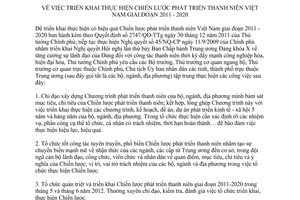 Chỉ thị 13/CT-TTg  thực hiện Chiến lược Phát triển thanh niên Việt Nam