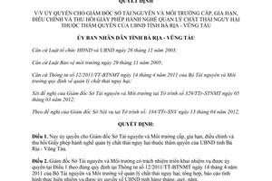 Quyết định 966/QĐ-UBND 2012 ủy quyền cấp thu hồi Giấy phép quản lý chất thải nguy hại Bà Rịa Vũng Tàu