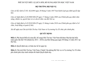 Quyết định 435/QĐ-BNV năm 2012 phê duyệt Điều lệ (sửa đổi) Hội Tin học Việt Nam