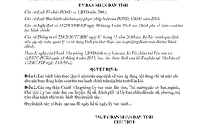 Quyết định 10/2012/QĐ-UBND nội dung chi và mức chi cho hoạt động kiểm soát thủ