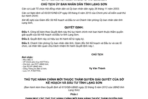 Quyết định 613/QĐ-UBND 2012 thủ tục hành chính mới Sở Kế hoạch Đầu tư Lạng Sơn