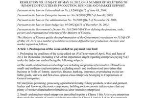 Circular No. 83/2012/TT-BTC on guiding exemption, reduction and prolongation