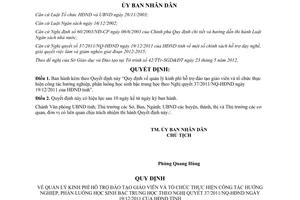 Quyết định 10/2012/QĐ-UBND quản lý kinh phí hỗ trợ đào tạo giáo viên