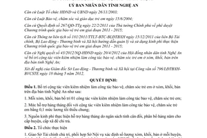 Quyết định 34/2012/QĐ-UBND công tác bảo vệ chăm sóc trẻ em ở xóm khối bản