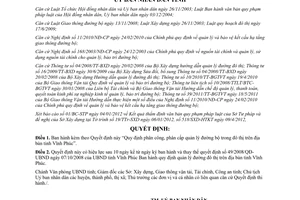 Quyết định 12/2012/QĐ-UBND phân công, phân cấp quản lý đường bộ