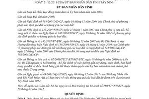 Quyết định 26/2012/QĐ-UBND điều chỉnh Bảng giá đất áp dụng trên địa bàn