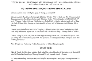 Quyết định 627/QĐ-LĐTBXH thành lập Hội đồng xét tặng danh hiệu Nhà giáo