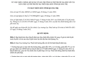 Quyết định 906/QĐ-UBND năm 2012 điều chỉnh giá trị tính phí trước bạ Quảng Trị