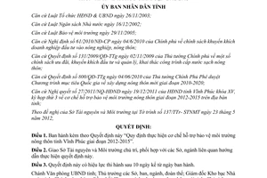 Quyết định 14/2012/QĐ-UBND về Quy định cơ chế hỗ trợ bảo vệ môi trường nông thôn