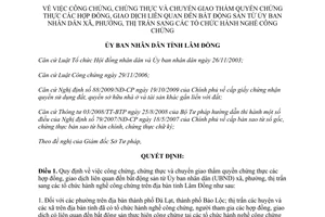 Quyết định 20/2012/QĐ-UBND chuyển giao thẩm quyền công chứng chứng thực
