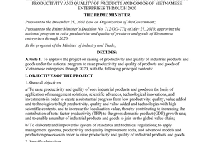 Decision No. 604/QD-TTg approving the project on raising of productivity