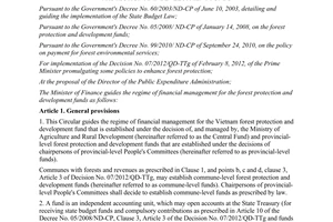 Circular No. 85/2012/TT-BTC guiding the regime of financial management