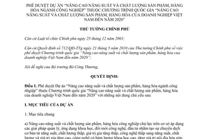Quyết định 604/QĐ-TTg  phê duyệt Dự án Nâng cao năng suất và chất lượng