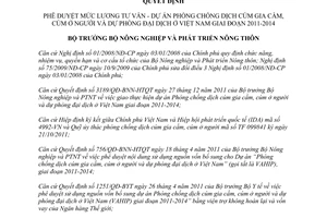 Quyết định 763/QĐ-BNN-TC  phê duyệt mức lương tư vấn Dự án Phòng chống dịch cúm