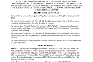 Decision No. 1317/QD-BTC on revising the Circular No. 58/2012/TT-BTC
