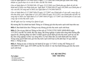 Thông tư 88/2012/TT-BTC khung giá tiêu thụ nước sạch sinh hoạt