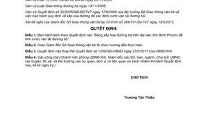 Quyết định 1064/QĐ-UBND năm 2012 quy định xếp loại đường bộ để tính cước vận tải