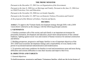 Decision No. 629/QD-TTg approving the Vietnam Family development strategy