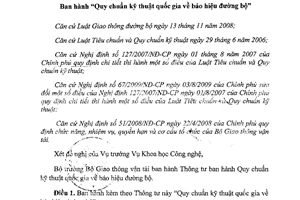 Thông tư 17/2012/TT-BGTVT Quy chuẩn kỹ thuật quốc gia báo hiệu đường bộ