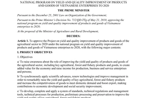 Decision No. 635/QD-TTg approving the project on yield and quality improvement