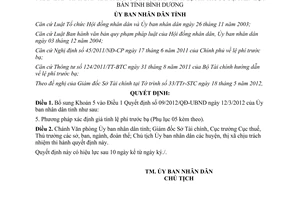 Quyết định 19/2012/QĐ-UBND bổ sung Quyết định 09/2012/QĐ-UBND bảng giá tài sản
