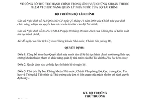 Quyết định 1353/QĐ-BTC 2012 công bố thủ tục hành chính mới lĩnh vực chứng khoán