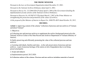 Decision No. 644/QD-TTg approving content of the scheme collection of precious