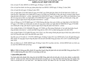 Nghị quyết 09/2012/NQ-HĐND điều chỉnh Quy hoạch tổng thể phát triển du lịch