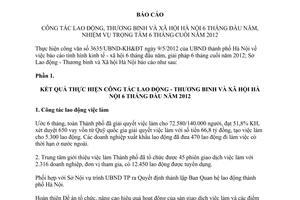 Báo cáo 928/BC-SLĐTBXH công tác lao động, thương binh và xã hội