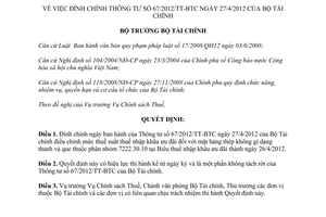 Quyết định 1375/QĐ-BTC năm 2012 đính chính Thông tư 67/2012/TT-BTC