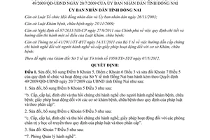 Quyết định 31/2012/QĐ-UBND sửa đổi quy định tổ chức hoạt động Sở y Tế Đồng Nai