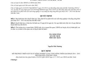 Quyết định 30/2012/QĐ-UBND Quy định hỗ trợ phát triển sản xuất nông nghiệp.