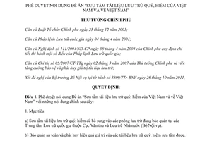 Quyết định 644/QĐ-TTg năm 2012 phê duyệt Đề án Sưu tầm tài liệu lưu trữ quý