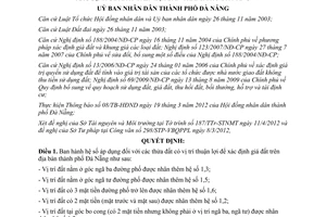 Quyết định 21/2012/QĐ-UBND hệ số áp dụng thửa đất có vị trí thuận lợi