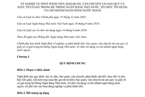 Nghị định 40/2012/NĐ-CP nghiệp vụ phát hành tiền bảo quản, vận chuyển tài sản