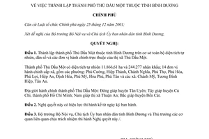 Nghị quyết 11/NQ-CP thành lập thành phố Thủ Dầu Một