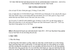 Quyết định 514/QĐ-TTg kế hoạch sản xuất kinh doanh 5 nămTập đoàn Công nghiệp Cao