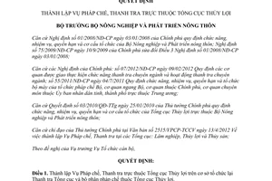 Quyết định 971/QĐ-BNN-TCCB thành lập Vụ Pháp chế Thanh tra trực thuộc Tổng cục Thủy lợi