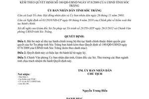 Quyết định 70/QĐ-UBND năm 2012 bãi bỏ thủ tục hành chính Sở Tư pháp Sóc Trăng