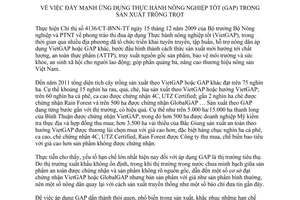 Chỉ thị 1311/CT-BNN-TT  ứng dụng Thực hành nông nghiệp tốt (GAP)