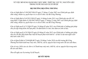 Quyết định 2313/QĐ-BCT  bổ sung Danh mục máy móc thiết bị vật tư