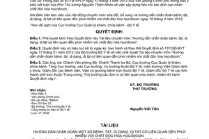 Quyết định 1488/QĐ-BYT Tài liệu chẩn đoán bệnh tật dị dạng dị tật liên quan phơi nhiễm chất độc dioxin